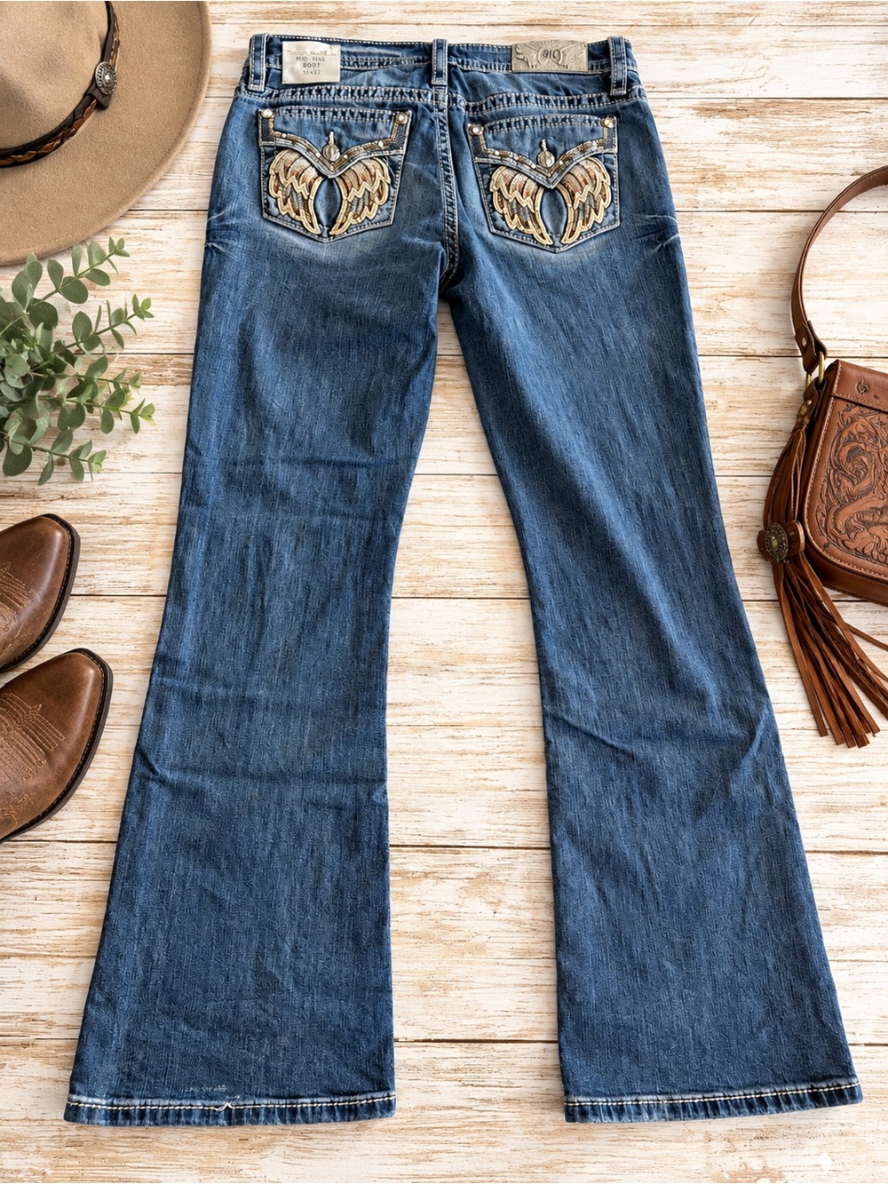 Miss Me Mid-Rise Bootcut Jeans with Embellished Pockets Size 31x32